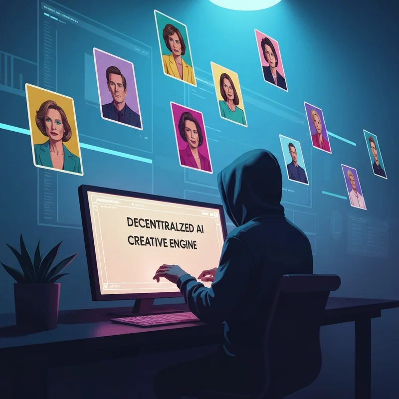 A cinematic visualization of a perchance ai chatbot user exploring a neon-lit digital world of infinite character possibilities.