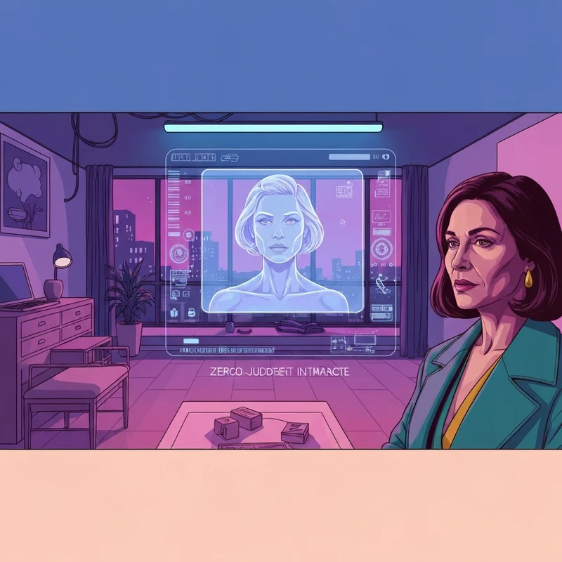 A futuristic, neon-lit interface showing a digital companion avatar with the text 'Free AI NSFW GF' subtly integrated into the UI.