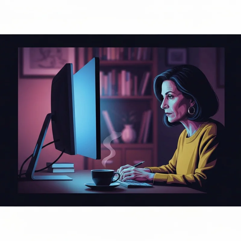 A creative individual using chat perchance in a cozy, private room at night.