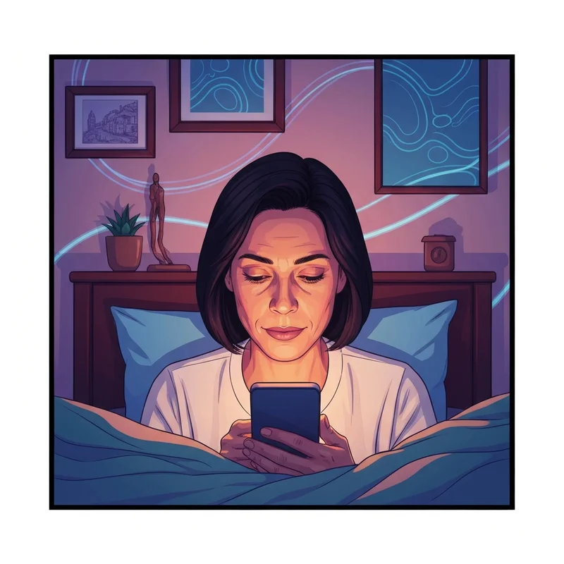 A person in a softly lit room engaging in sexting with ai on a smartphone, reflecting digital intimacy and fantasy exploration.