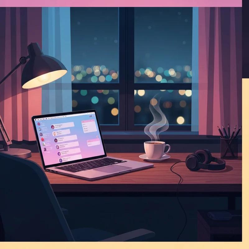 A soft neon-lit digital sanctuary showing a glowing terminal with an intimate chat interface, representing ai sexting porn.