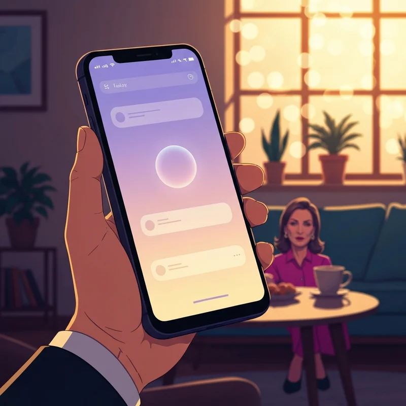 A serene digital interface showing the Inflection Pi personal AI conversation on a smartphone, surrounded by soft lighting and a warm, supportive atmosphere.