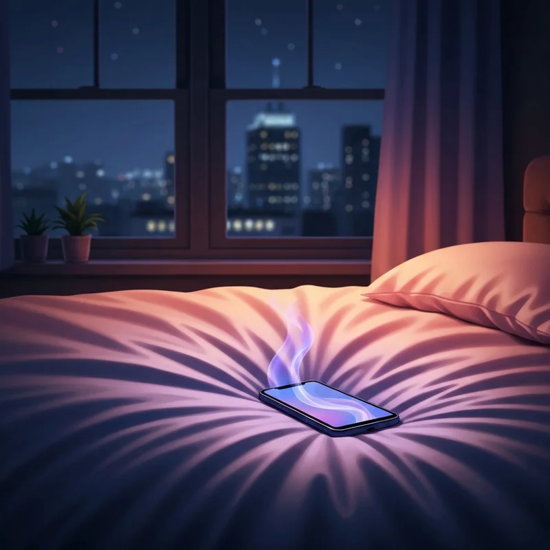 A serene and private digital space featuring a glowing smartphone on a soft bed, representing the intimate connection with an ai sext bot.