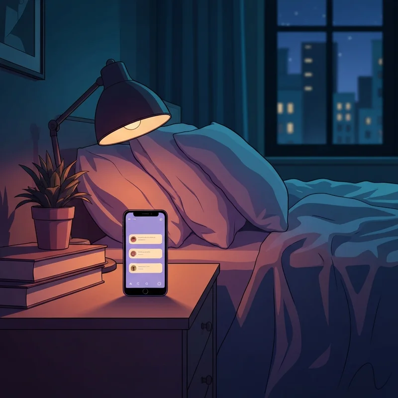 A peaceful workspace with a smartphone displaying a friendly personal chatbot interface, glowing softly in a warm room.