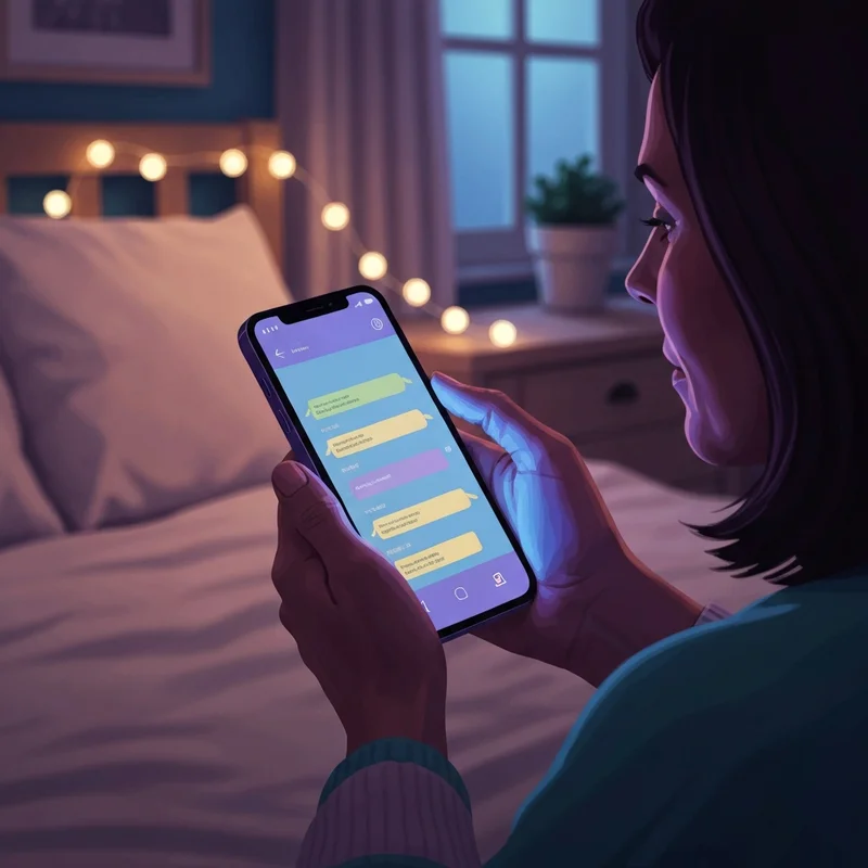 A person looking at a glowing smartphone screen at night, illustrating the concept of replika sexting and digital intimacy.