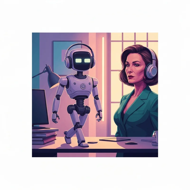 Un robot mascota EMO interactuando en un escritorio moderno con luces LED y accesorios tecnológicos.