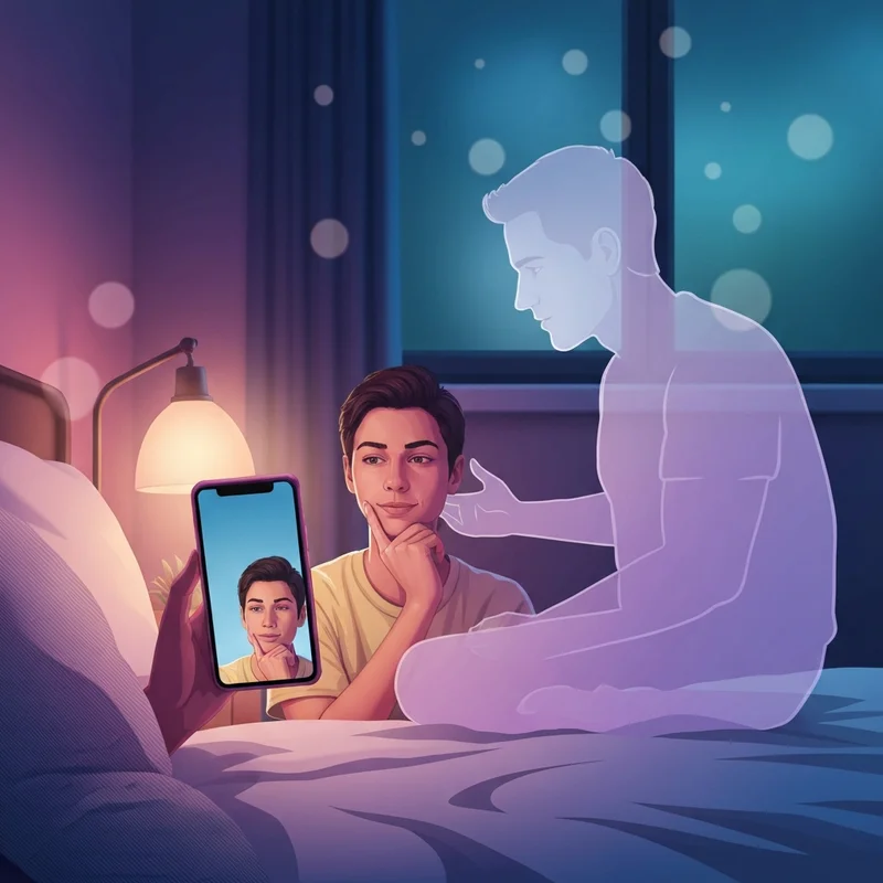 A person finding comfort with an ai boyfriend free no sign up on their smartphone at night.