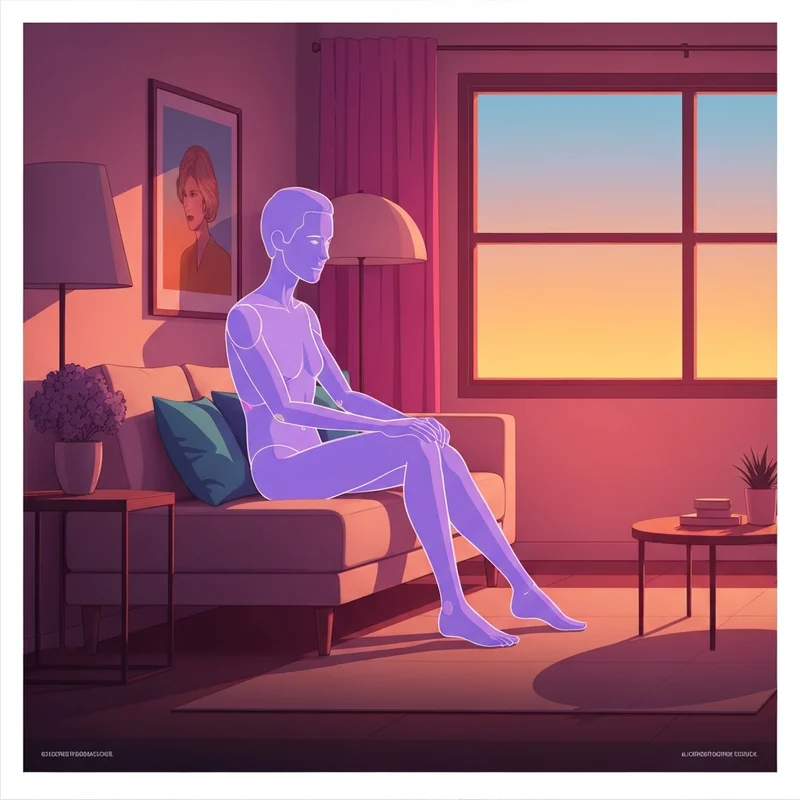 A peaceful digital companion sitting by a window, representing the emotional bond of a replika nsfw relationship.
