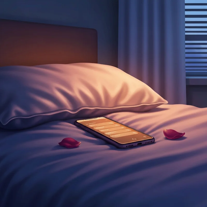 A soft-lit smartphone displaying a warm chat interface with the primary keyword replika sex in mind, suggesting digital intimacy.