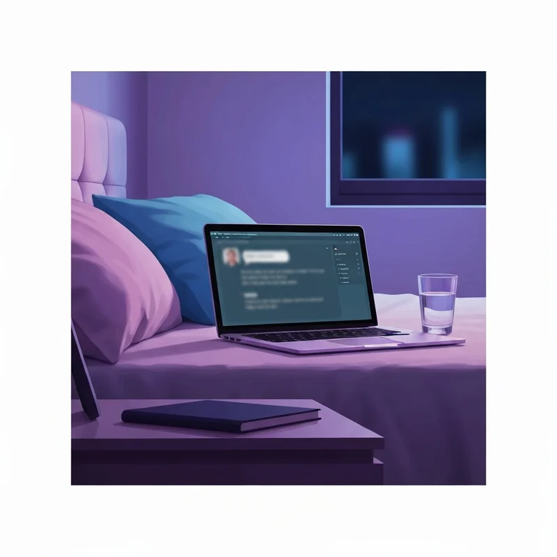 A person engaging with adult chatbots in a private, atmospheric digital setting with soft neon lighting.