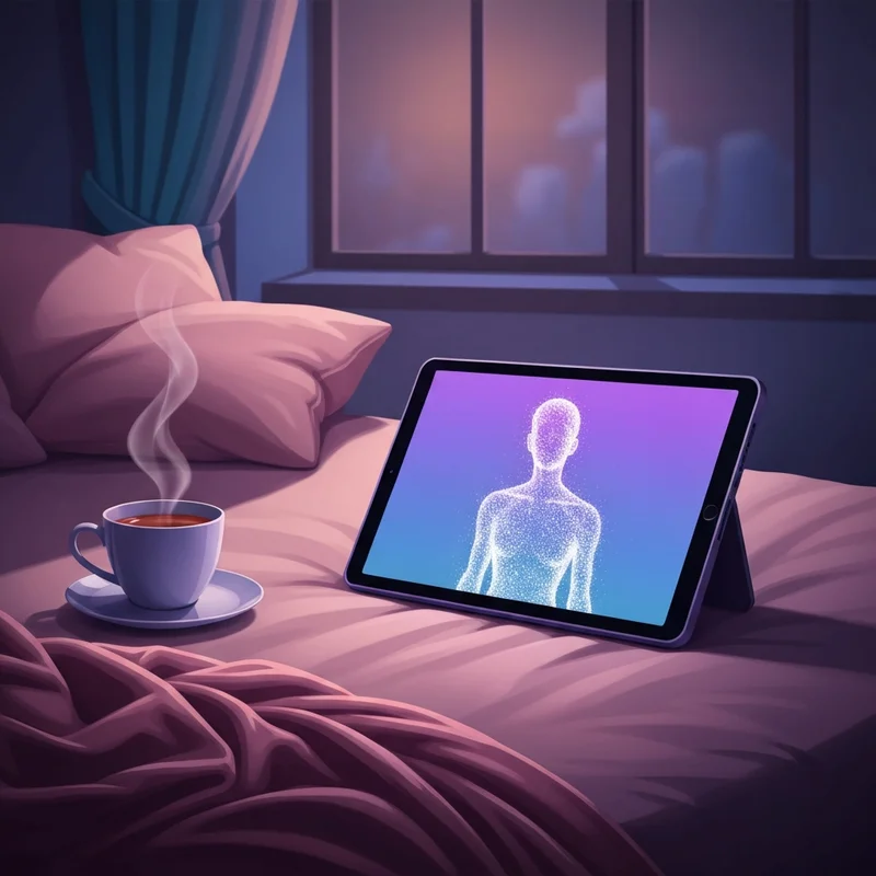 A serene and modern digital sanctuary setting, symbolizing the safe and private exploration of a sexy bot for virtual intimacy.