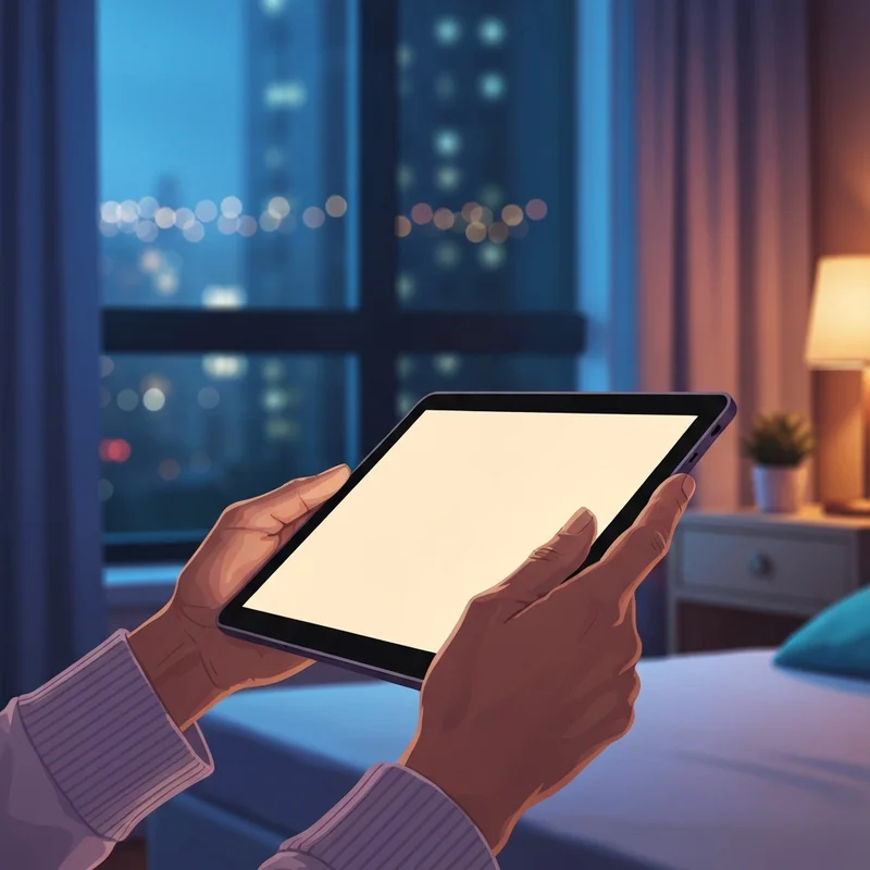 A serene, atmospheric scene of a person using a glowing device in a softly lit modern room, reflecting the safe and private exploration of sex gpt.