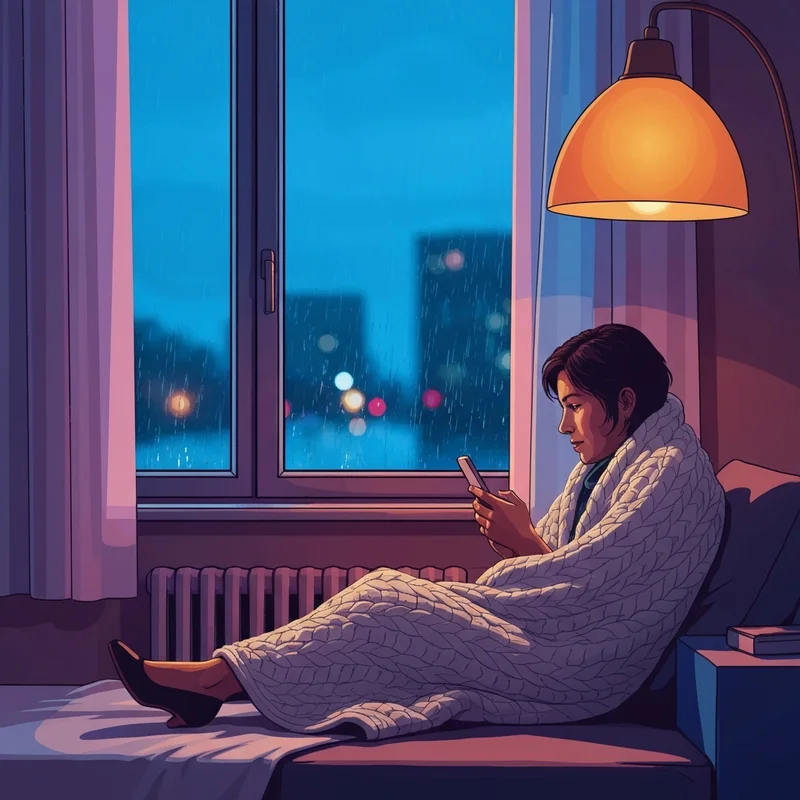 A person sitting by a window in a dimly lit room, looking at a glowing phone screen, illustrating the intersection of depression and social isolation.