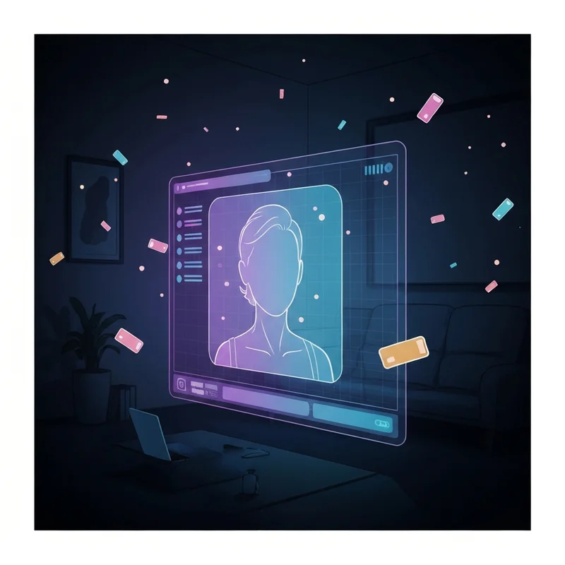 A futuristic digital interface showing a glowing AI chatbot spicy persona with neon accents and a private messaging layout.