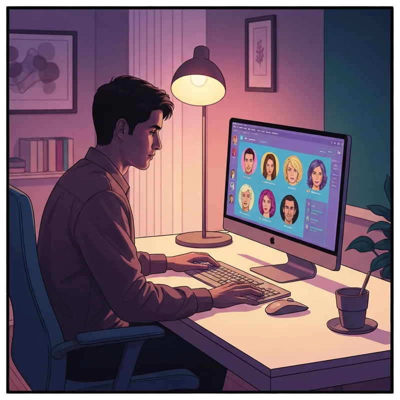 A person using chai ai online free on a laptop in a cozy room.