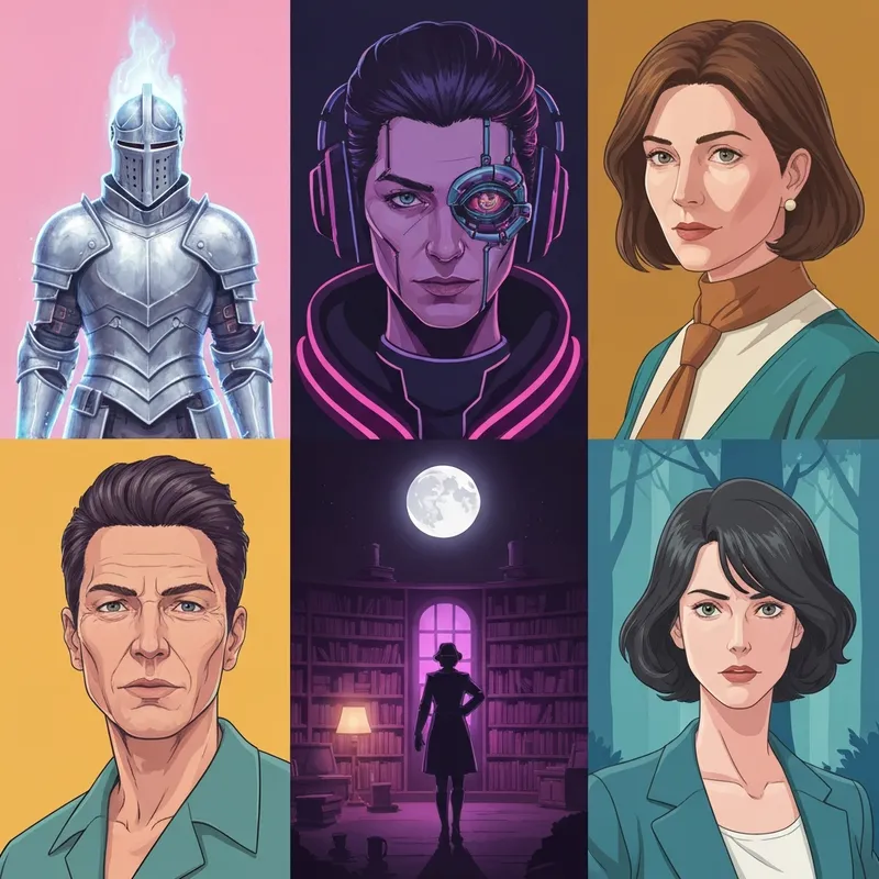 A diverse array of digitally generated characters in various styles including anime, cyberpunk, and high fantasy, showcasing the versatility of a character ai generator.