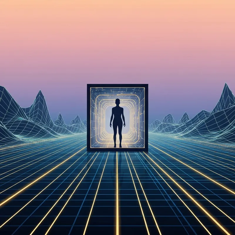 A cinematic digital landscape representing unfiltered ai apps with glowing neural pathways and an abstract human silhouette in a safe digital vault.