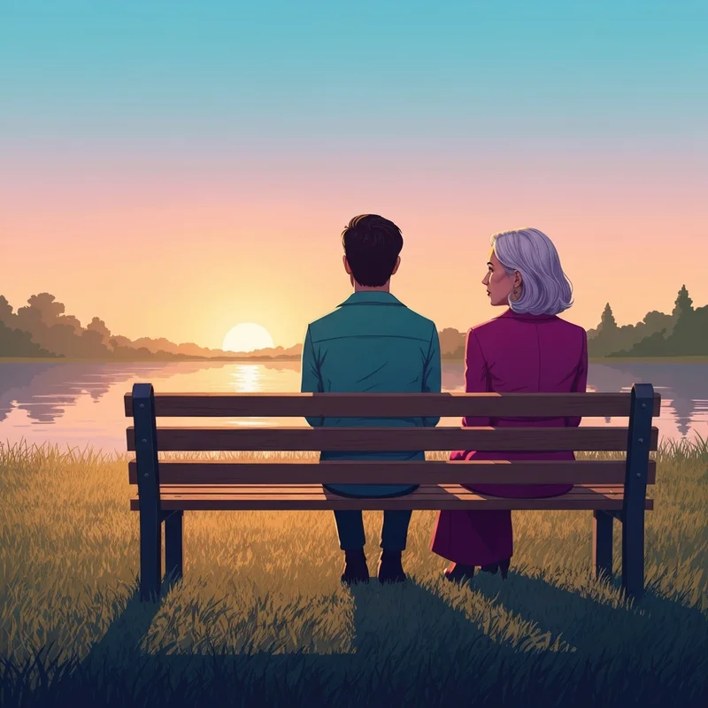 A person sitting peacefully on a park bench watching a sunset, representing what to do when you have nobody.