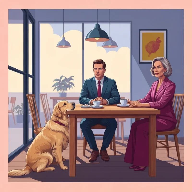 A calm golden retriever wearing a harness sitting beside a person in a serene, sunlit indoor setting, illustrating the difference between service animal and support animal.