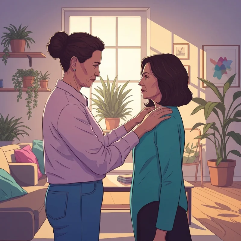 A close-up of two people holding hands in a sunlit room, illustrating the warmth and connection of how can i help a friend.