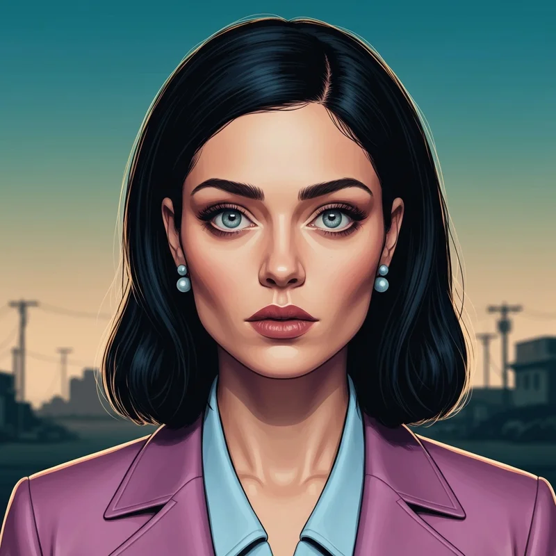 Ella Purnell portrait showcasing her expressive doe-eyed features and cinematic London aesthetic.