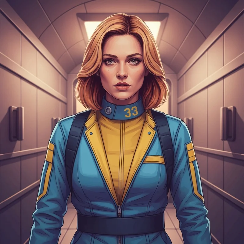 Annabel O'Hagan as Stephanie Harper in a cinematic Fallout Season 2 scene.