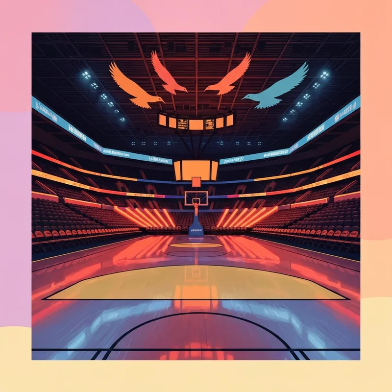 A cinematic view of a basketball arena during a high-stakes hawks vs heat matchup, focusing on a versatile forward leading a fast break.
