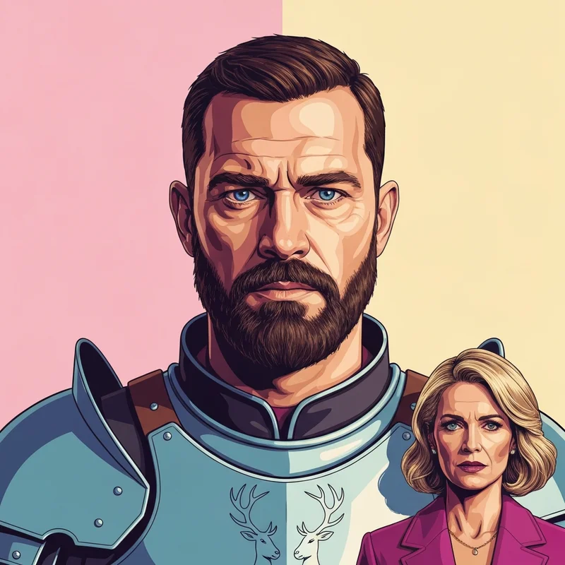 Daniel Ings as a noble knight in a fantasy setting, embodying the strength and charisma of Ser Lyonel Baratheon.