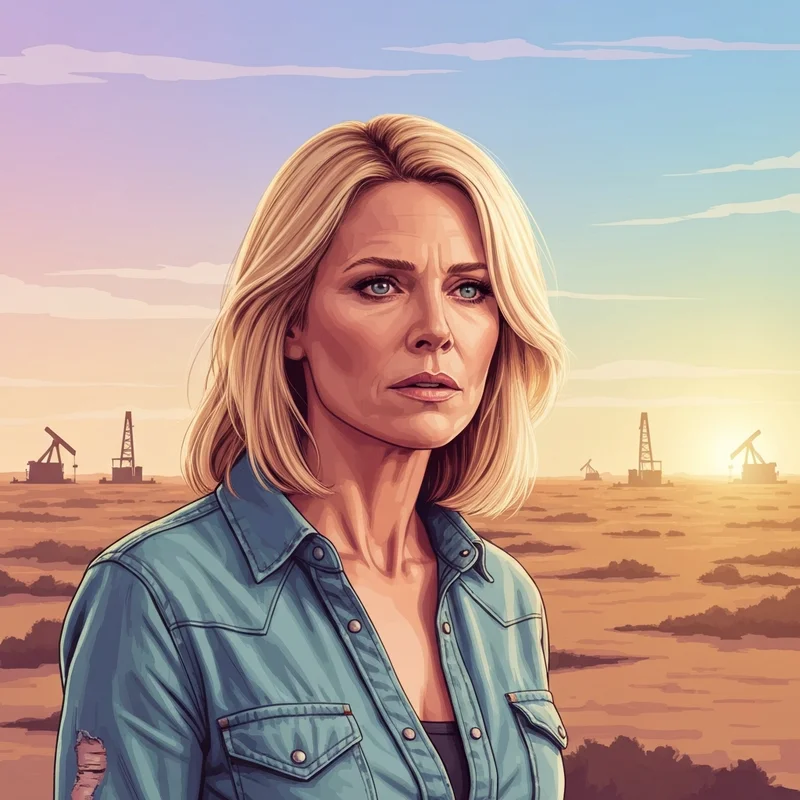 A cinematic and emotional portrait of Ali Larter representing her career evolution and dramatic depth in Landman.