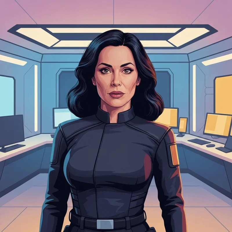 Morena Baccarin posing for a cinematic portrait representing her role in sci-fi and action franchises.