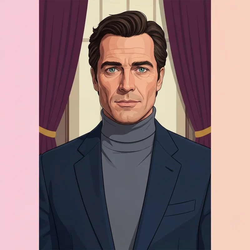 Cinematic portrait of actor Luke Thompson in a sophisticated British style, representing the artistic nature of Benedict Bridgerton.