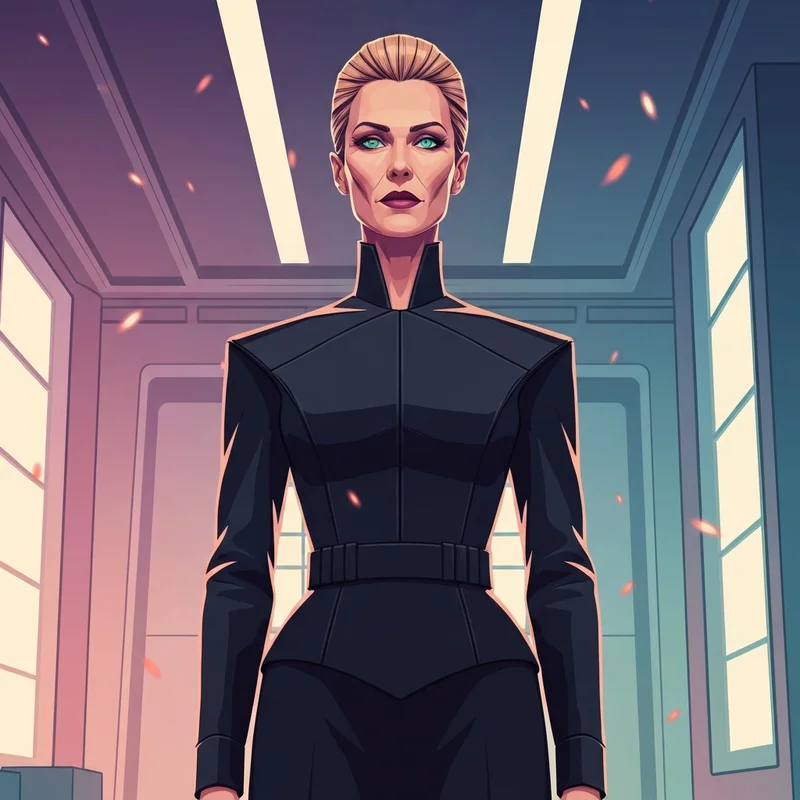 Rebecca Ferguson portraying a high-agency professional woman in a cinematic sci-fi setting, representing her career milestones and professional boundaries.