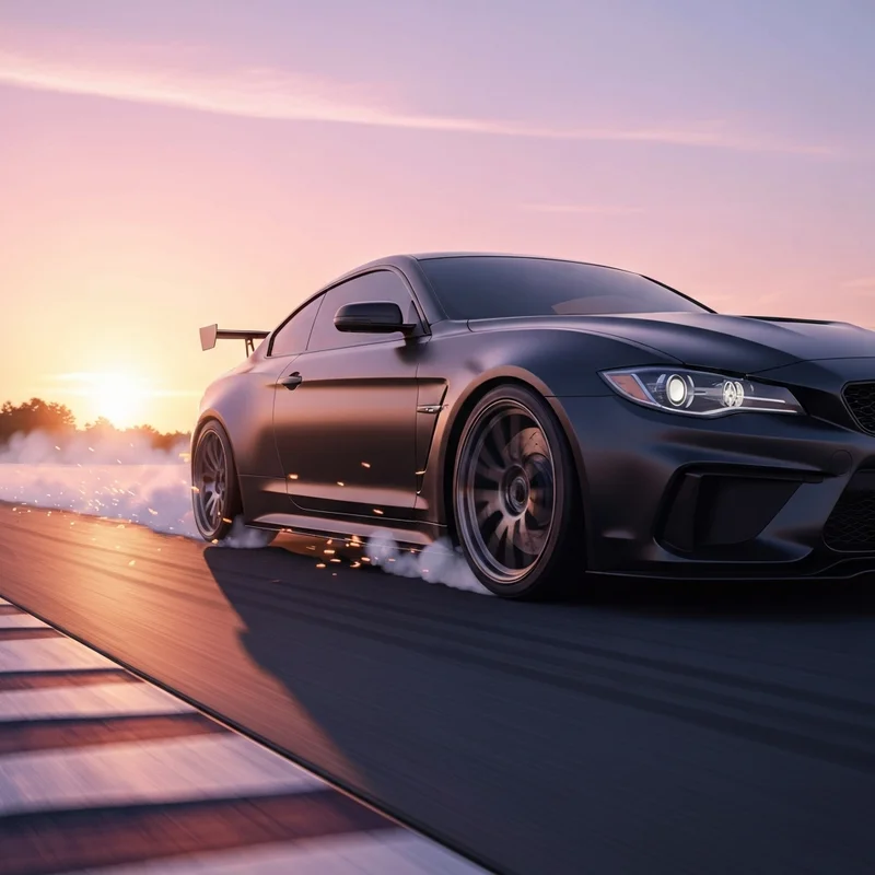 A high-octane cinematic racing scene featuring a V8 sports car on a track with speed and passion 7 branding.