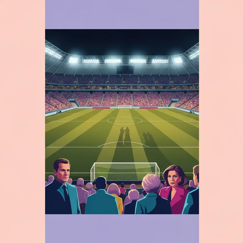 Dramatic wide shot of a football stadium at night under bright floodlights, capturing the intensity of a valencia vs athletic club match.