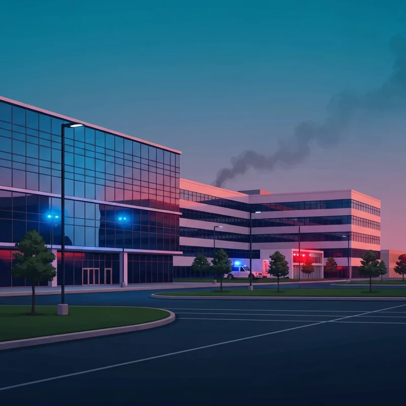 Emergency response teams and fire trucks at the Lehigh Valley Hospital Dickson City campus during a major evacuation.