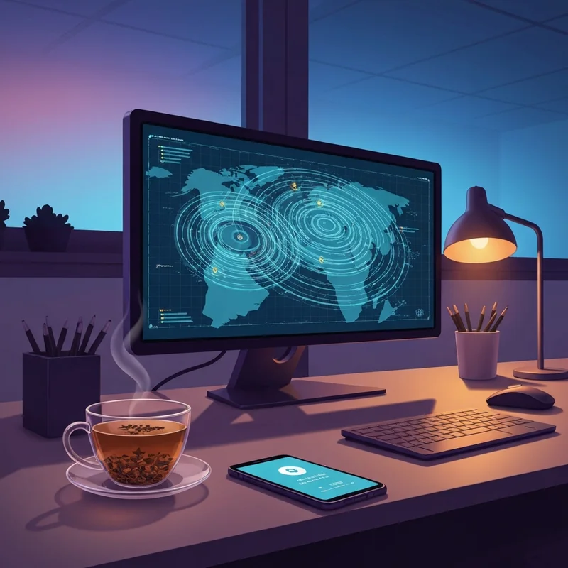 A calming, high-tech seismic monitoring interface showing the latest earthquake near me on a digital map.
