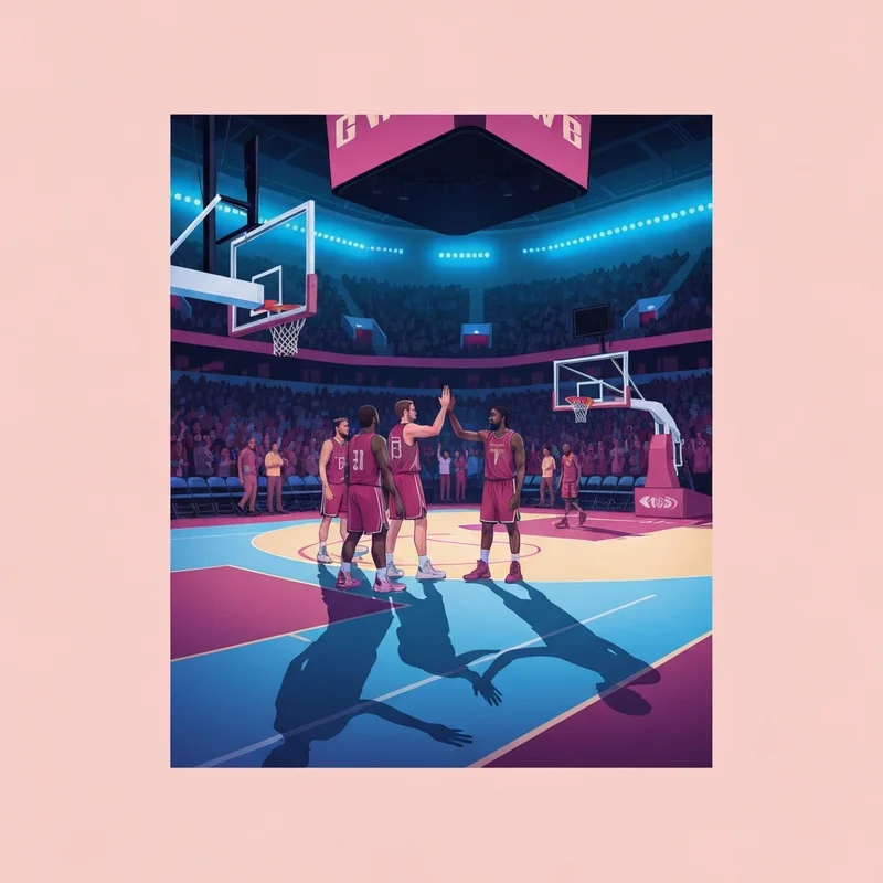 Cleveland basketball players celebrating at the Intuit Dome during a cavaliers vs clippers game.