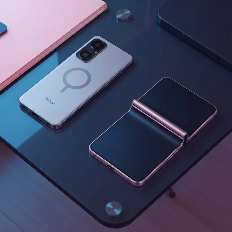 The latest iphone rumors featuring the iPhone 17e and the foldable V68 clamshell on a futuristic tech desk.