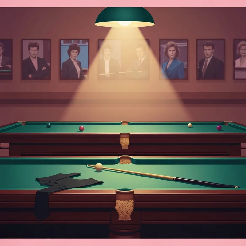 A cinematic tribute to john virgo featuring a vintage snooker table, a waistcoat, and a single spotlight on a cue ball.