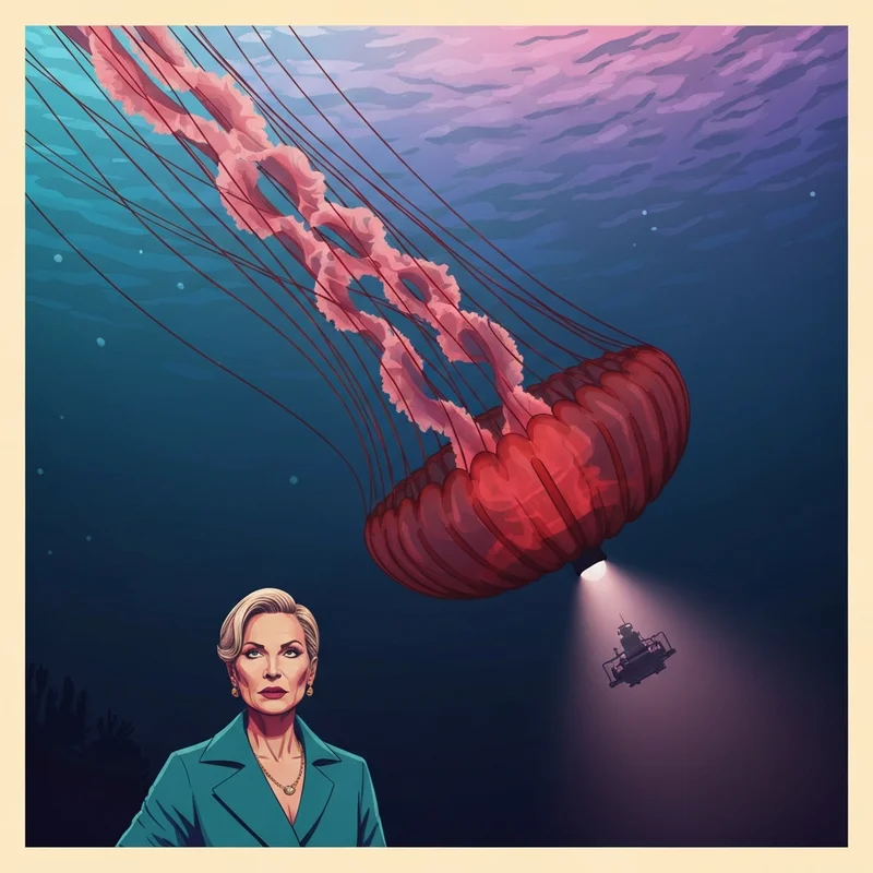 The majestic giant phantom jellyfish drifting through the dark Midnight Zone of the ocean.