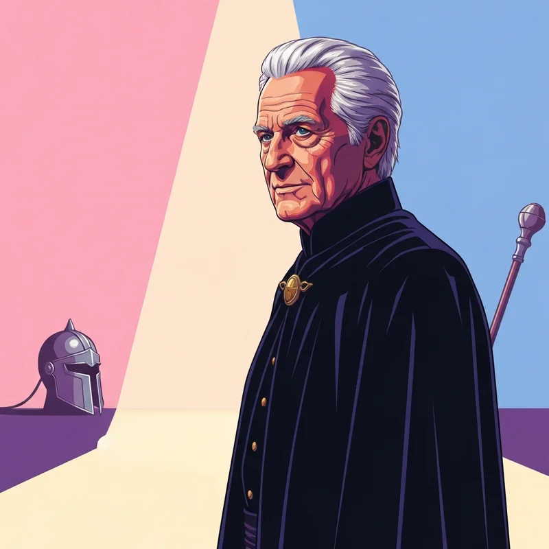 Portrait of the legendary actor Ian McKellen with a thoughtful expression, silver hair, and a regal presence, representing his iconic career.