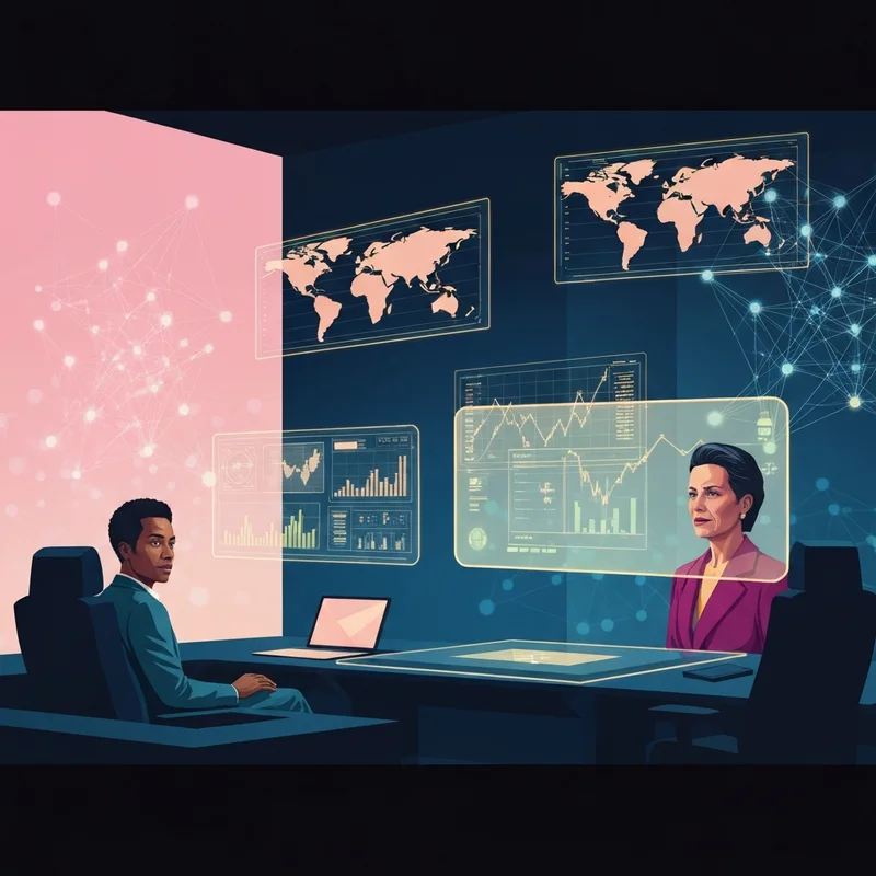 A futuristic digital banking interface showing real-time fintech innovation data and AI-driven analytics on a holographic display.