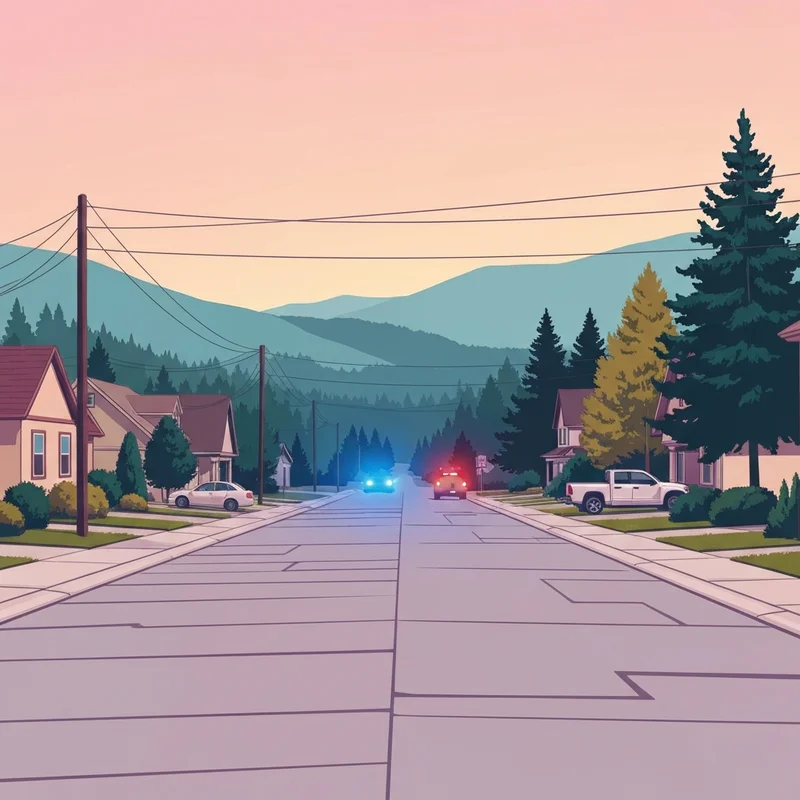 Emergency vehicles and police perimeter in a residential neighborhood during the Flagstaff shooting investigation.