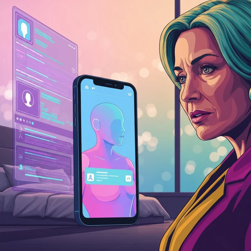 A high-tech digital interface for a premium adult ai application featuring glowing futuristic silhouettes and privacy lock icons.