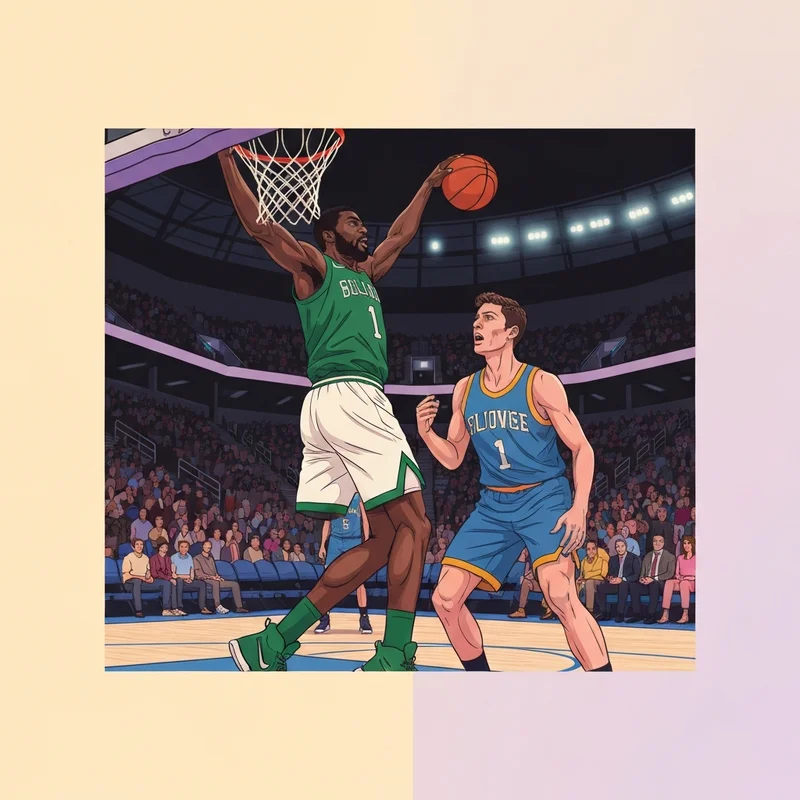 Jaylen Brown and Cooper Flagg competing in the Celtics vs Mavericks NBA game.