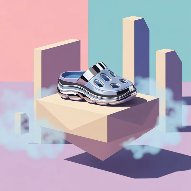 A high-tech Nike Mind 001 slide in Black Chrome sitting on a minimalist concrete pedestal with soft blue lighting representing mental clarity.
