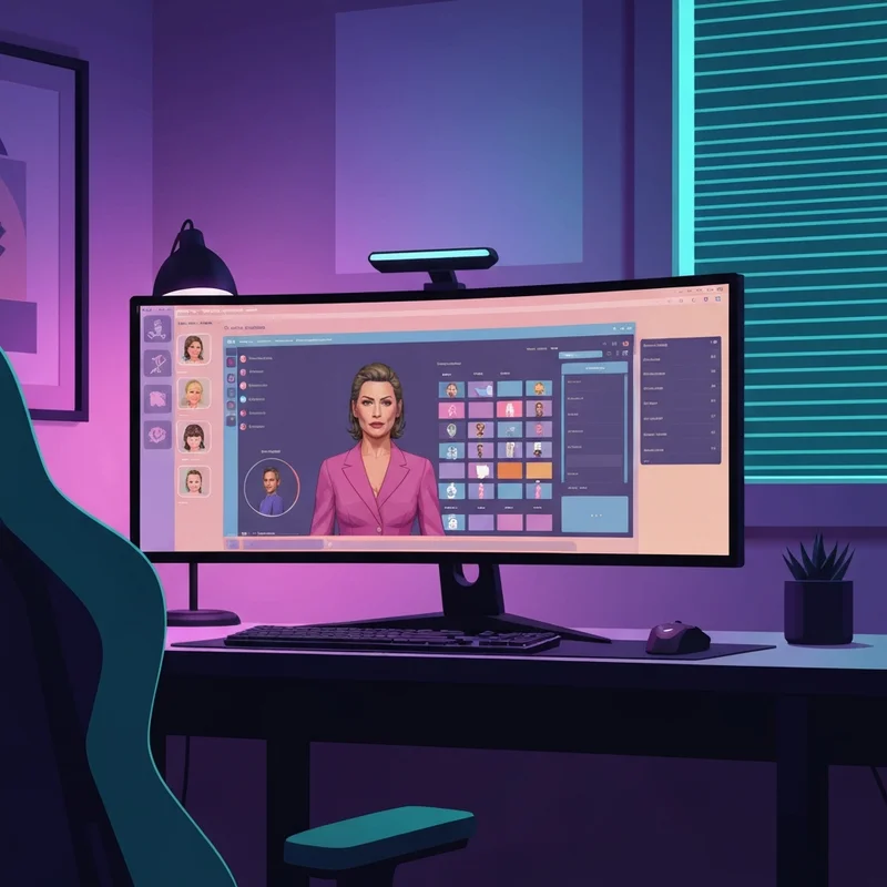 A high-tech digital interface showing a customizable AI character avatar, representing the future of adult ai games.