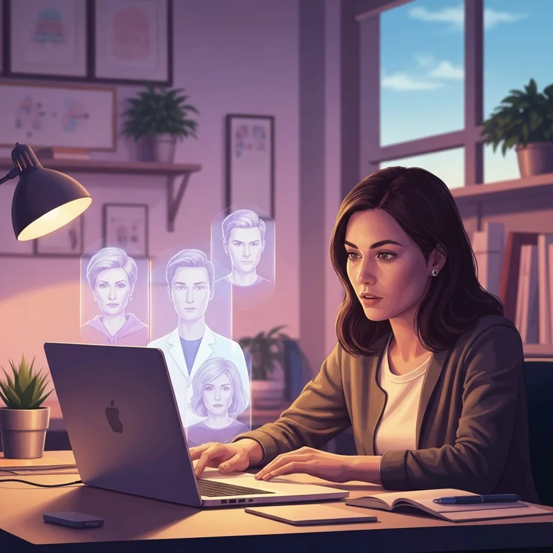 A diverse group of glowing digital personas collaborating to help a young student use an ask ai chatbot efficiently.