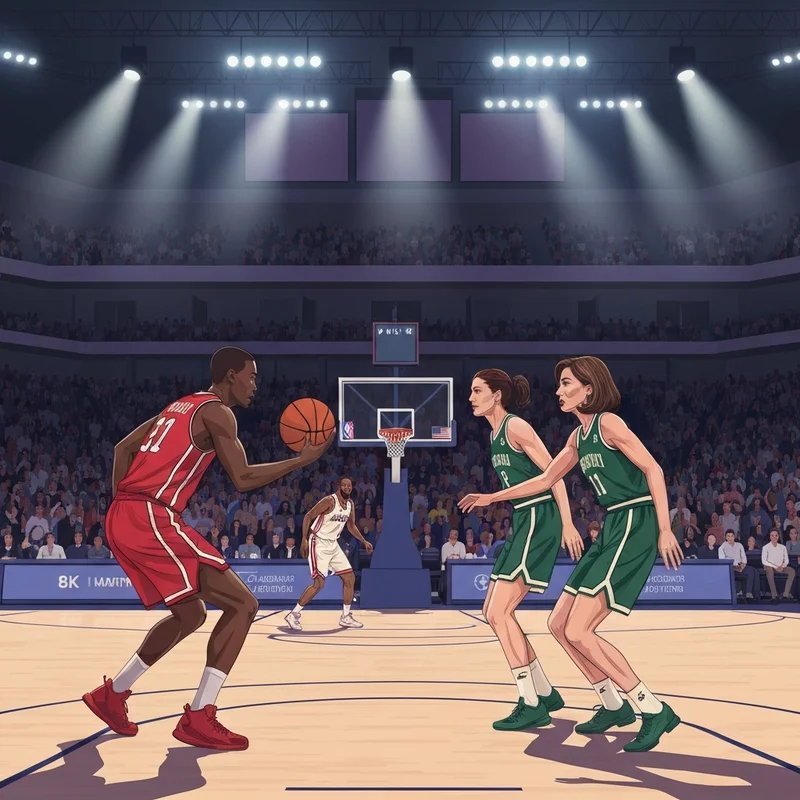 The high-intensity energy of a Bulls vs Bucks rivalry game in a crowded NBA arena.