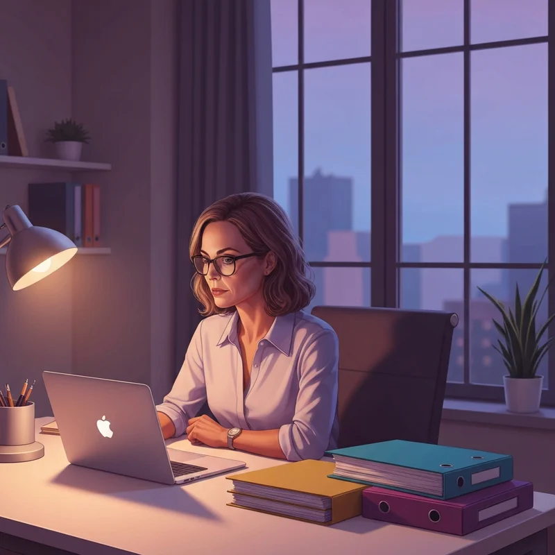 A focused young professional organizing financial documents near a laptop, illustrating the tax filing deadline preparation.